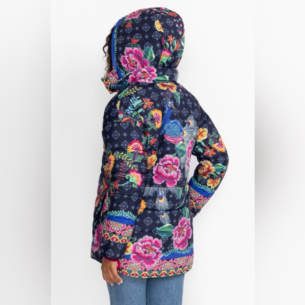 Johnny Was • Mauri Reversible Quilted Puffer Jacket Darnahta Scarf Print S NWT - Picture 2 of 16